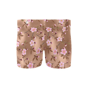 Pink sakura cherry blossom drak brown background Men's Swimming Trunks