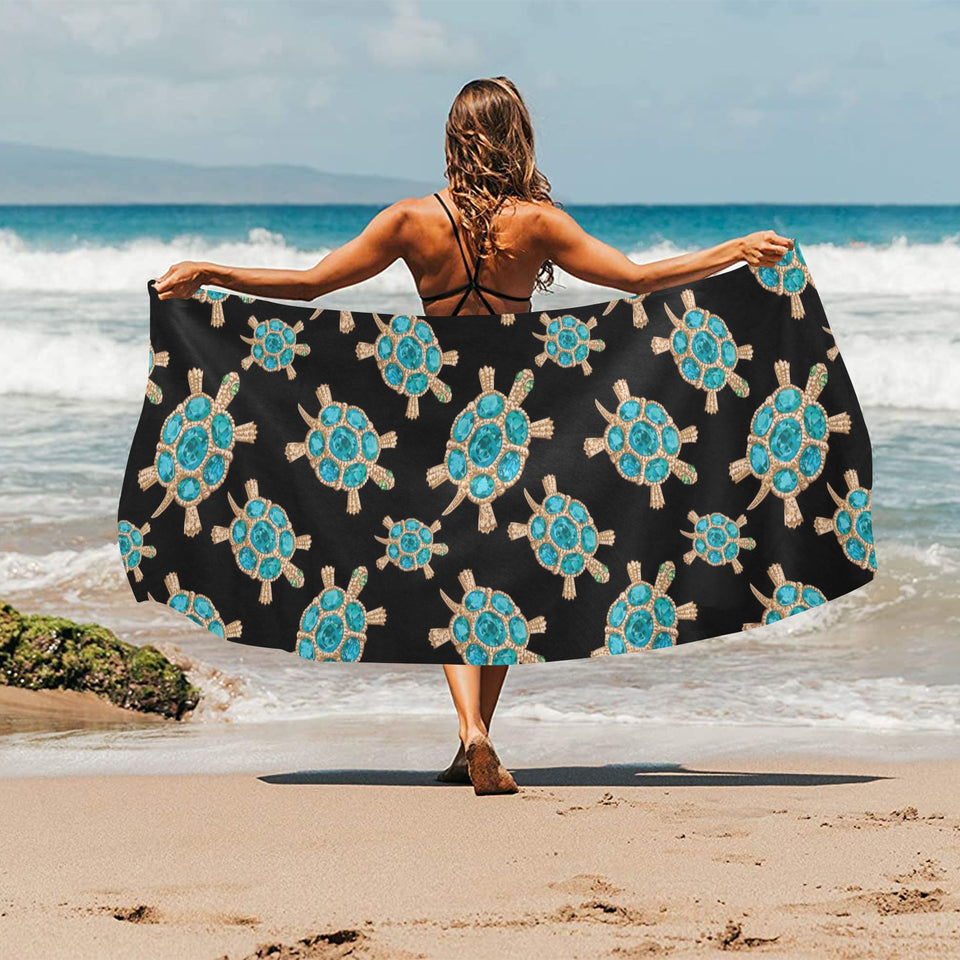 Sea turtle blue stone pattern Beach Towel