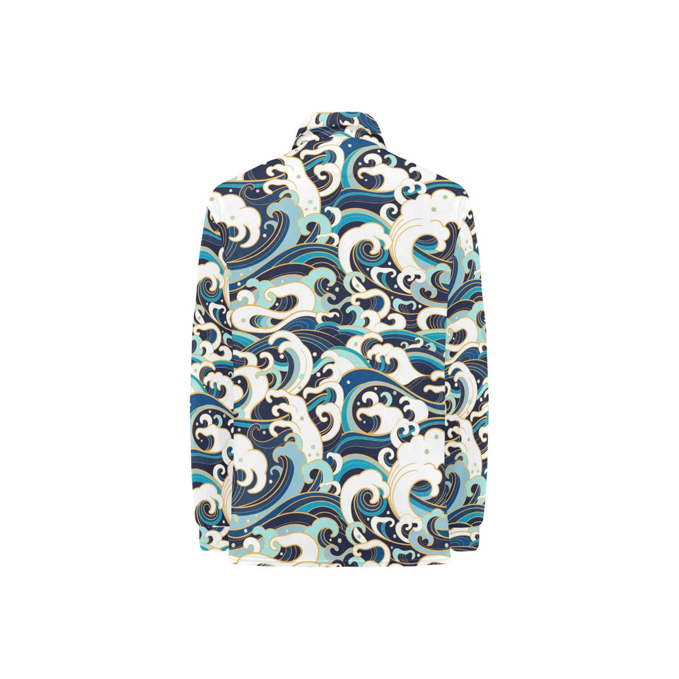 Japanese wave pattern Women's Long Sleeve Polo Shirt