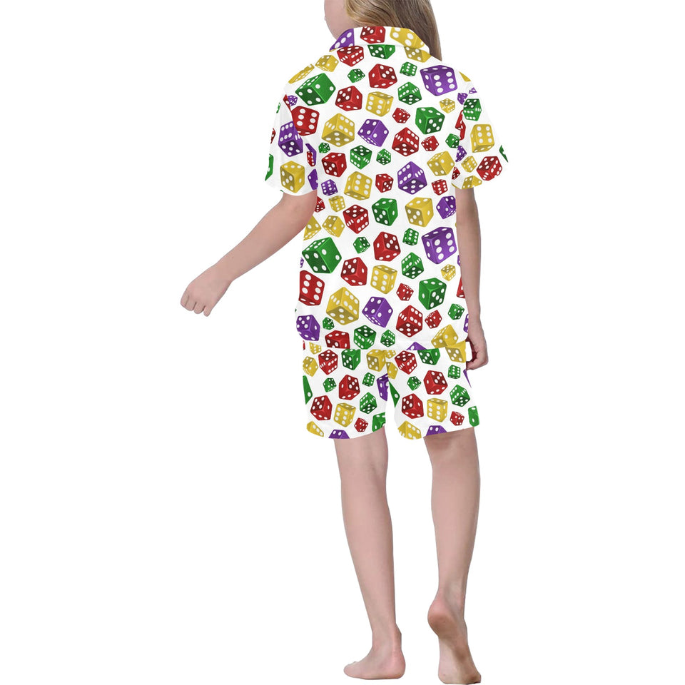 Dice Pattern Print Design 03 Kids' Boys' Girls' V-Neck Short Pajama Set