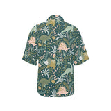 dinosaurs tropical leaves flower pattern Women's All Over Print Hawaiian Shirt