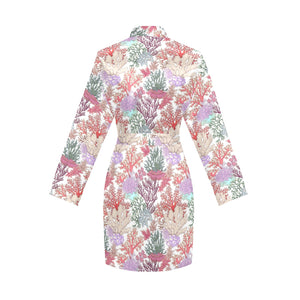 Coral Reef Pattern Print Design 03 Women's Long Sleeve Belted Night Robe