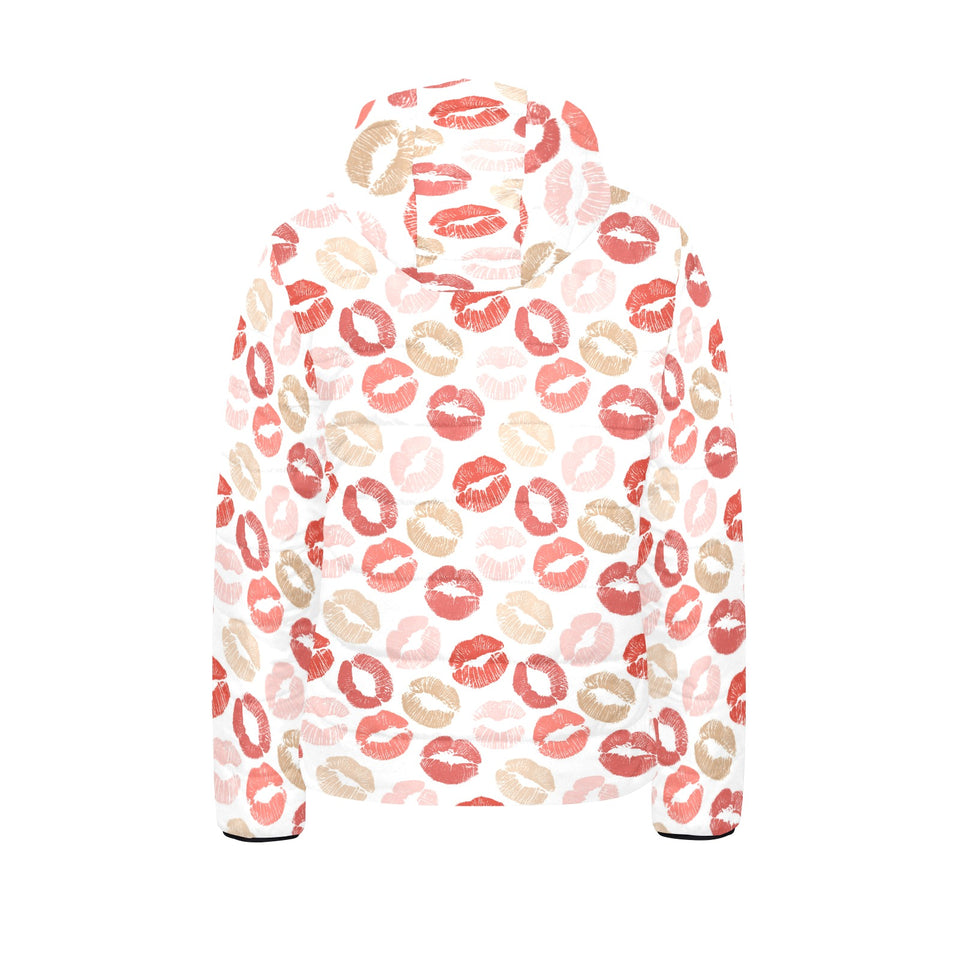 Lips Pattern Print Design 04 Kids' Boys' Girls' Padded Hooded Jacket