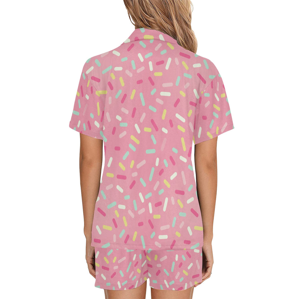 Pink donut glaze candy pattern Women's V-Neck Short Pajama Set