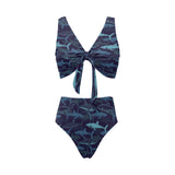 Shark pattern Chest Bowknot High Waisted Bikini Swimsuit