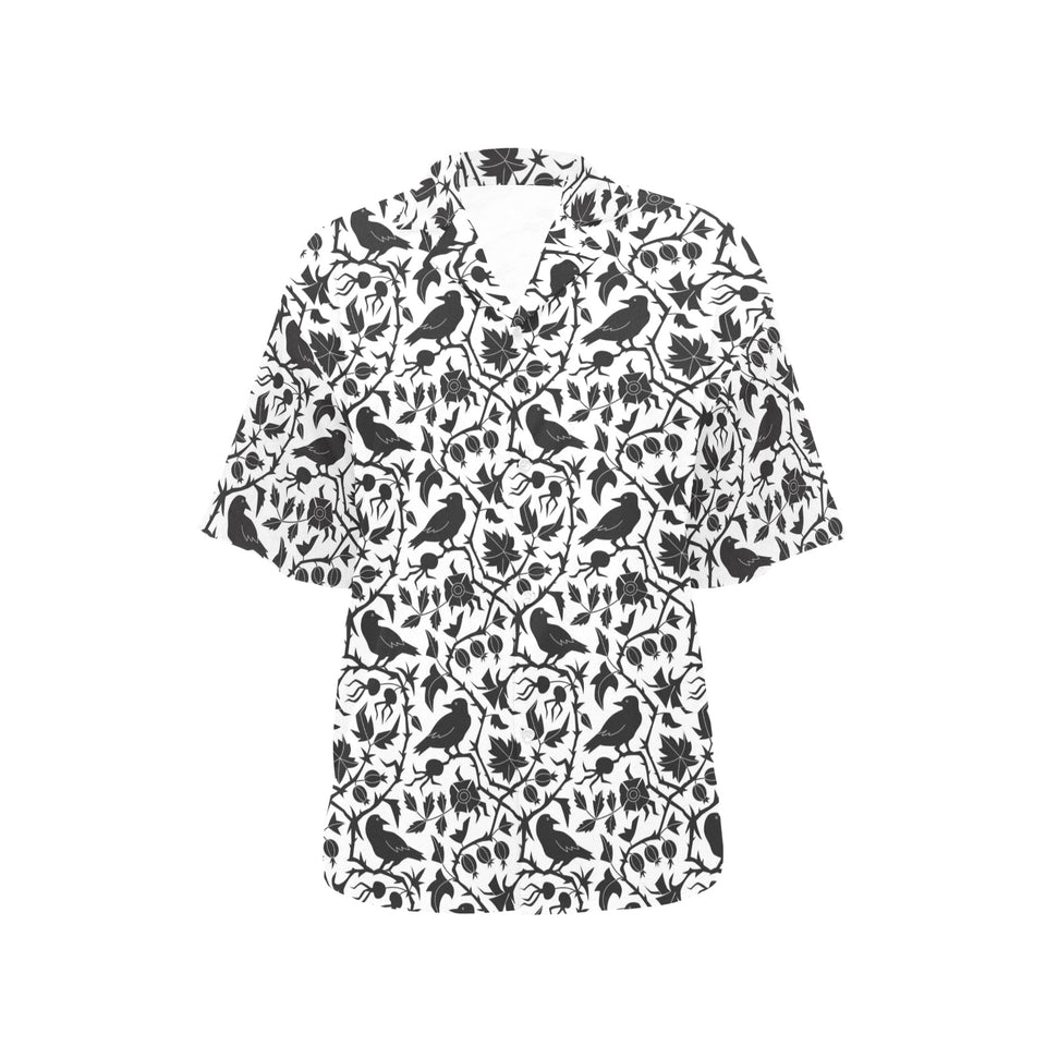 Crow dark floral pattern Women's All Over Print Hawaiian Shirt
