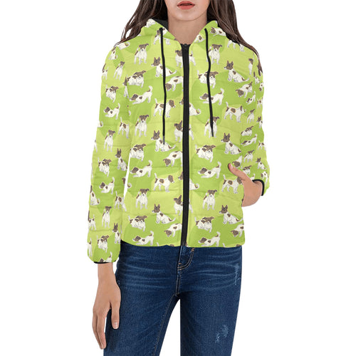 Jack Russel Pattern Print Design 01 Women's Padded Hooded Jacket