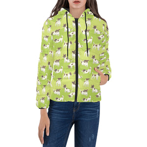 Jack Russel Pattern Print Design 01 Women's Padded Hooded Jacket
