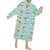 Fox pattern blue b ackground Blanket Robe with Sleeves