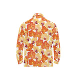 Orange yellow orchid flower pattern background Men's Long Sleeve Polo Shirt