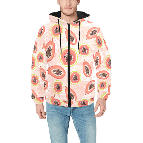 papaya leaves pattern Men's Padded Hooded Jacket