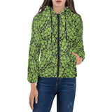 Green hop pattern Women's Padded Hooded Jacket