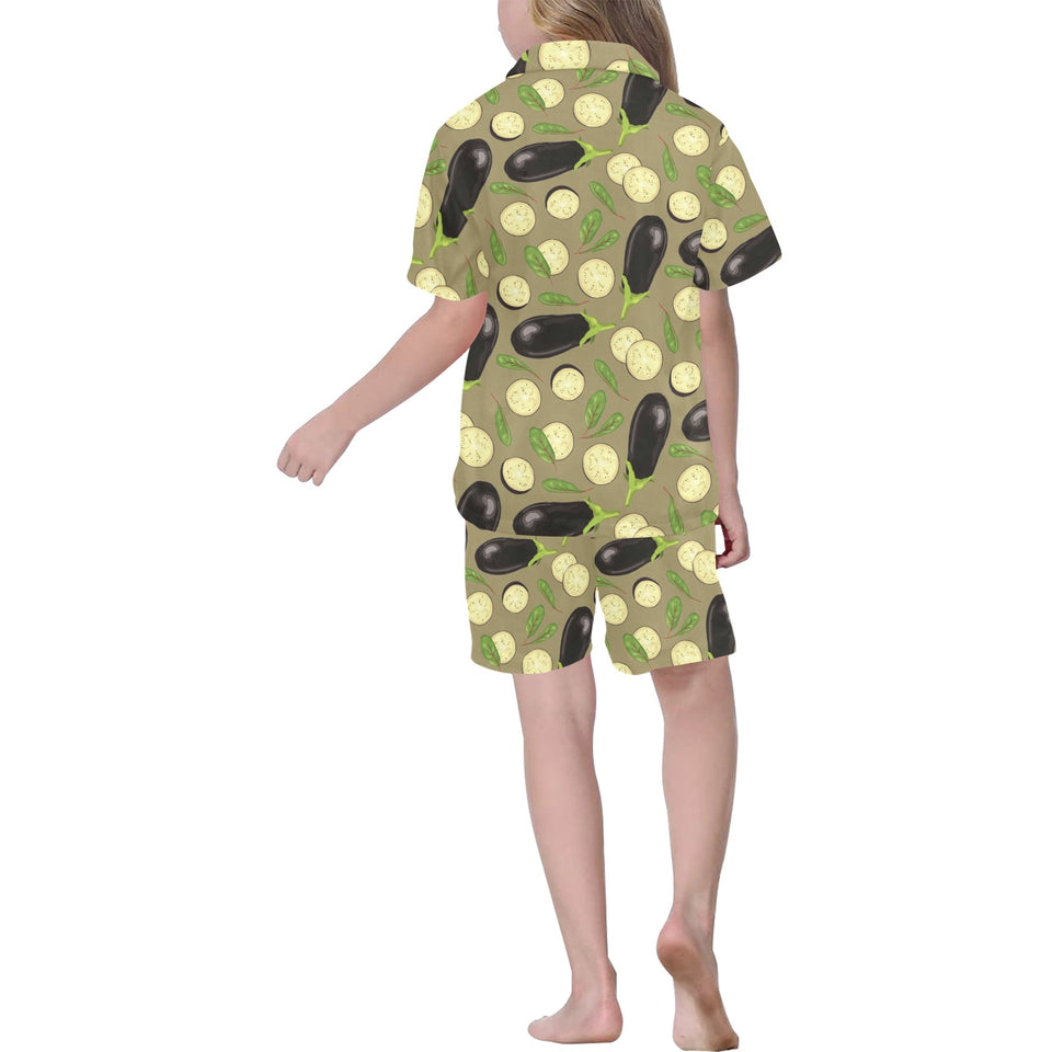 Eggplant Pattern Print Design 02 Kids' Boys' Girls' V-Neck Short Pajama Set