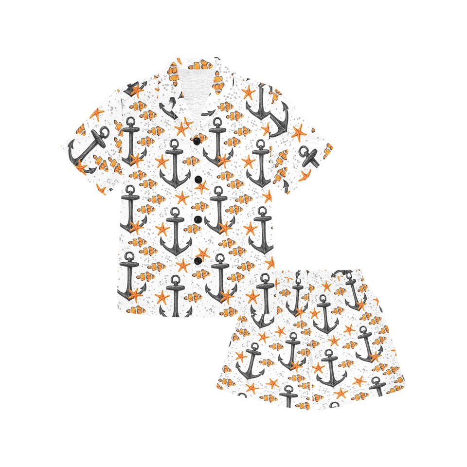 Clown Fish Pattern Print Design 02 Kids' Boys' Girls' V-Neck Short Pajama Set