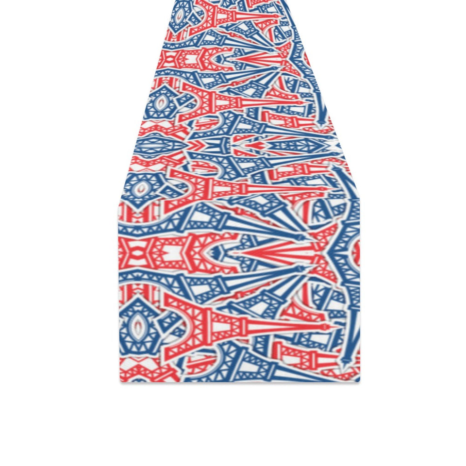 Blue Red Eiffel Tower Pattern Print Design 02 Table Runner