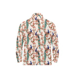 Peacock tropical flower pattern Men's Long Sleeve Polo Shirt