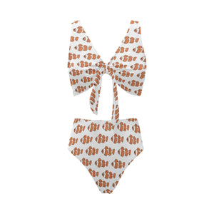 Clown Fish Pattern Print Design 05 Chest Bowknot High Waisted Bikini Swimsuit