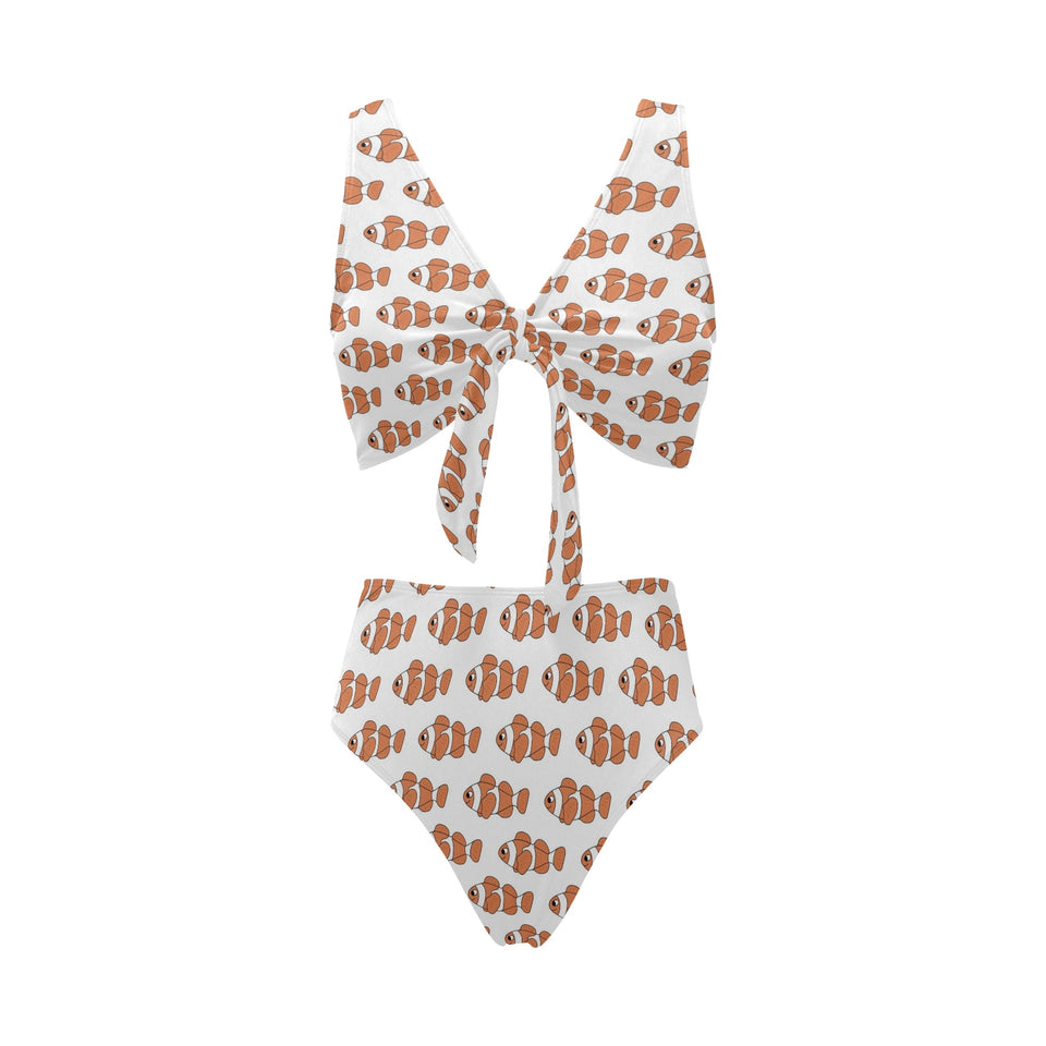 Clown Fish Pattern Print Design 05 Chest Bowknot High Waisted Bikini Swimsuit