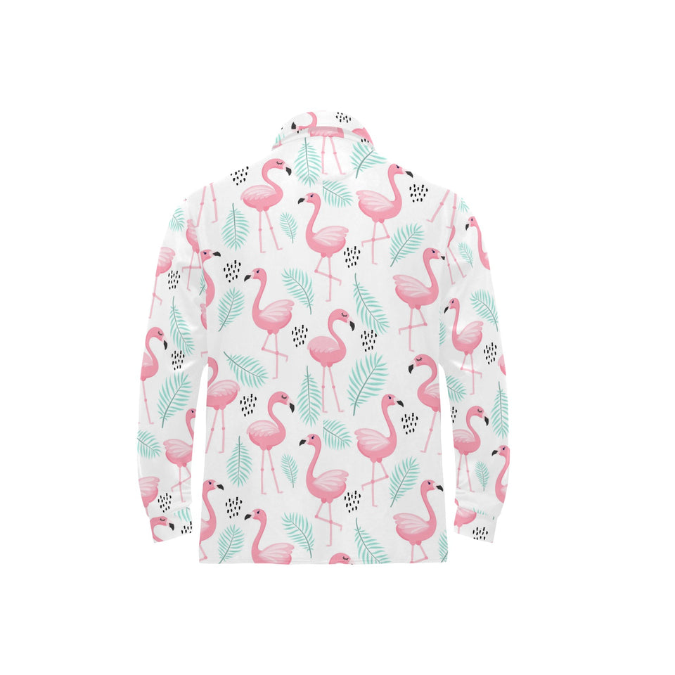 Cute flamingo pattern Men's Long Sleeve Polo Shirt