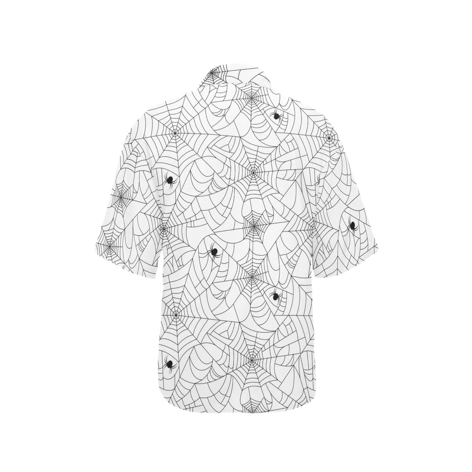 Spider web cobweb pattern white background Women's All Over Print Hawaiian Shirt