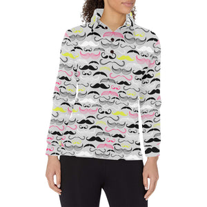 Mustache Beard Pattern Print Design 02 Women's Long Sleeve Polo Shirt