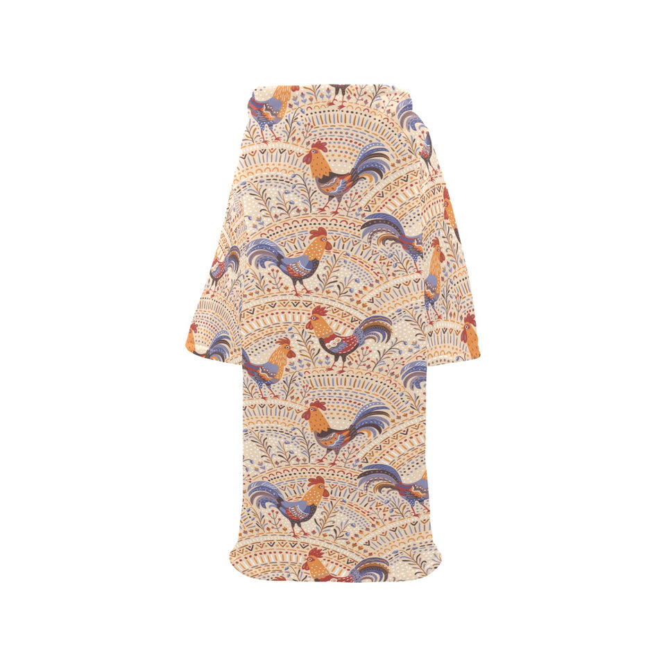 Cute rooster chicken cock floral ornament backgrou Blanket Robe with Sleeves