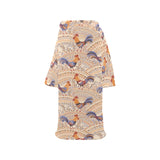 Cute rooster chicken cock floral ornament backgrou Blanket Robe with Sleeves