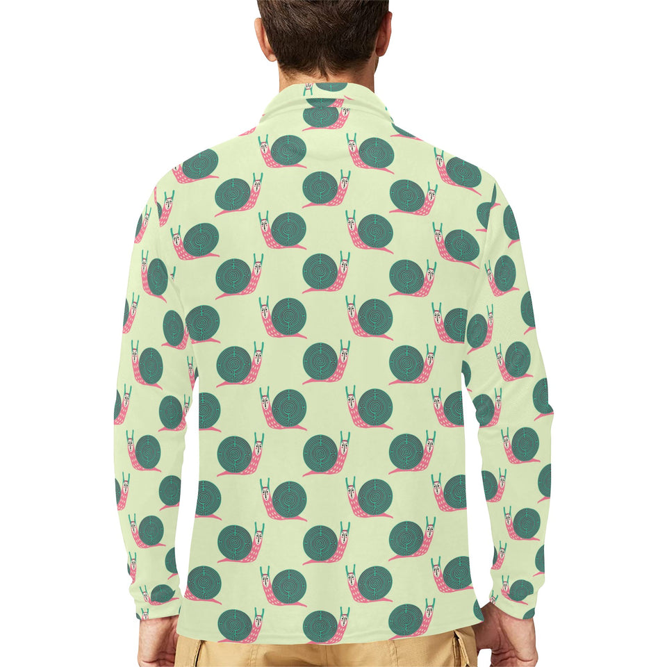 Snail Pattern Print Design 04 Men's Long Sleeve Polo Shirt