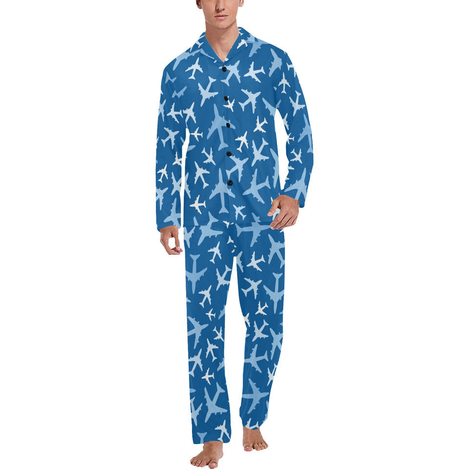 Airplane pattern in the sky Men's Long Pajama Set