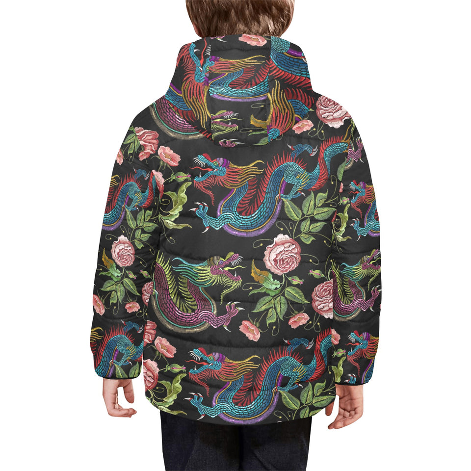 Dragons flower pattern Kids' Boys' Girls' Padded Hooded Jacket