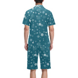 Snowflake pattern dark background Men's V-Neck Short Pajama Set