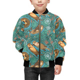cute brown sea otters ornamental seaweed corals gr Kids' Boys' Girls' Bomber Jacket