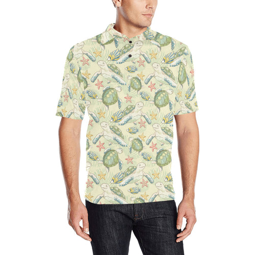 Hand drawn sea turtle fish pattern Men's All Over Print Polo Shirt