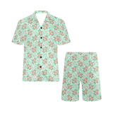 Hippopotamus Pattern Print Design 02 Men's V-Neck Short Pajama Set