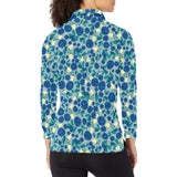 blueberry design pattern Women's Long Sleeve Polo Shirt