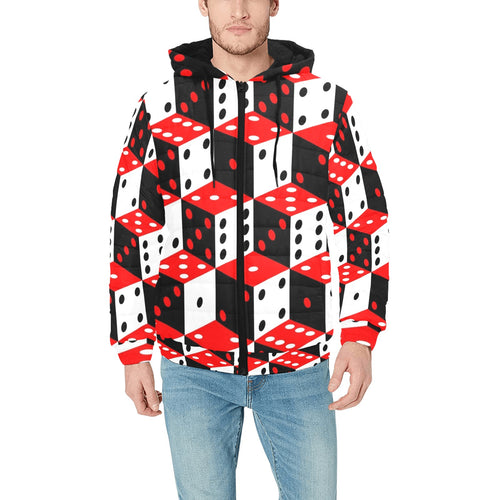 Dice Pattern Print Design 02 Men's Padded Hooded Jacket