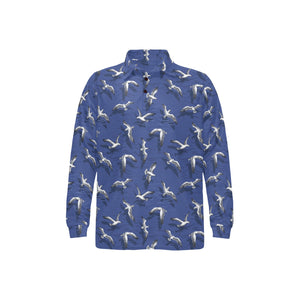 Seagull Pattern Print Design 03 Men's Long Sleeve Polo Shirt