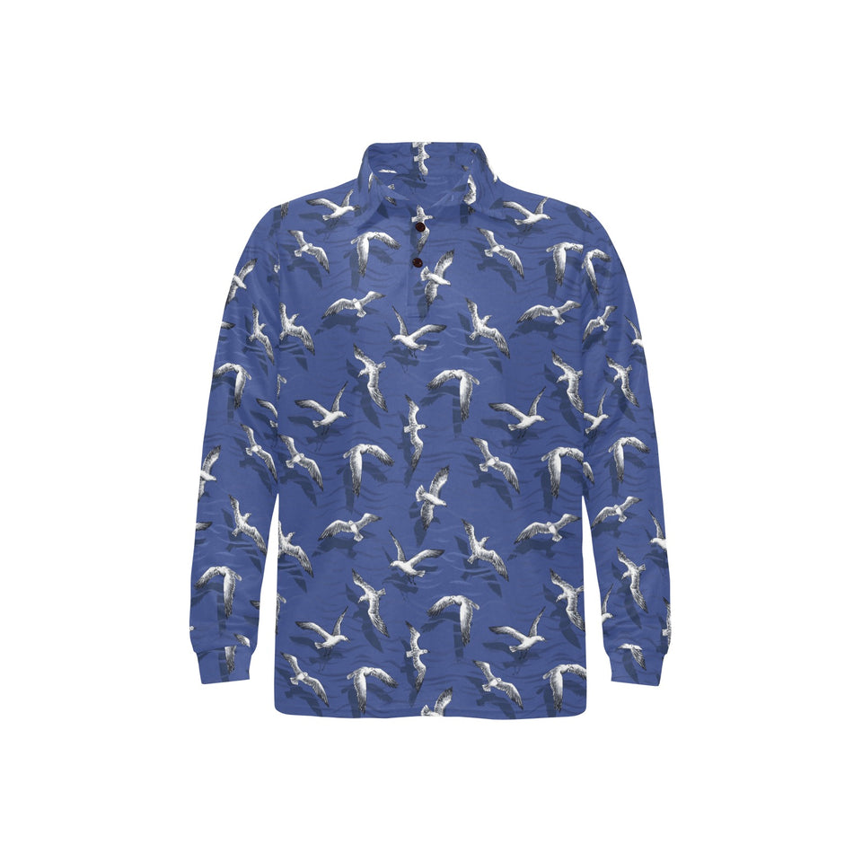 Seagull Pattern Print Design 03 Men's Long Sleeve Polo Shirt