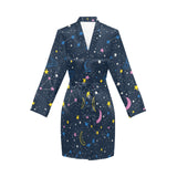 space pattern with planets, comets, constellations Women's Long Sleeve Belted Night Robe