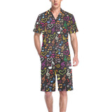 Music Notes Pattern Print Design 02 Men's V-Neck Short Pajama Set
