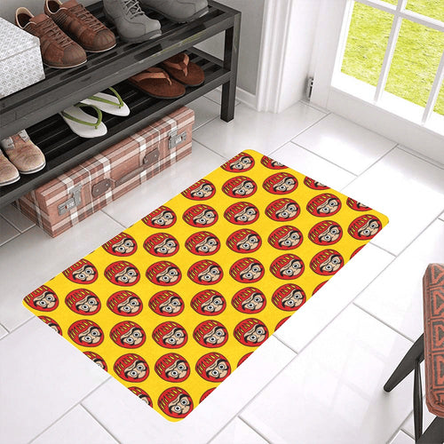 Daruma japanese wooden doll yellow background Doormat