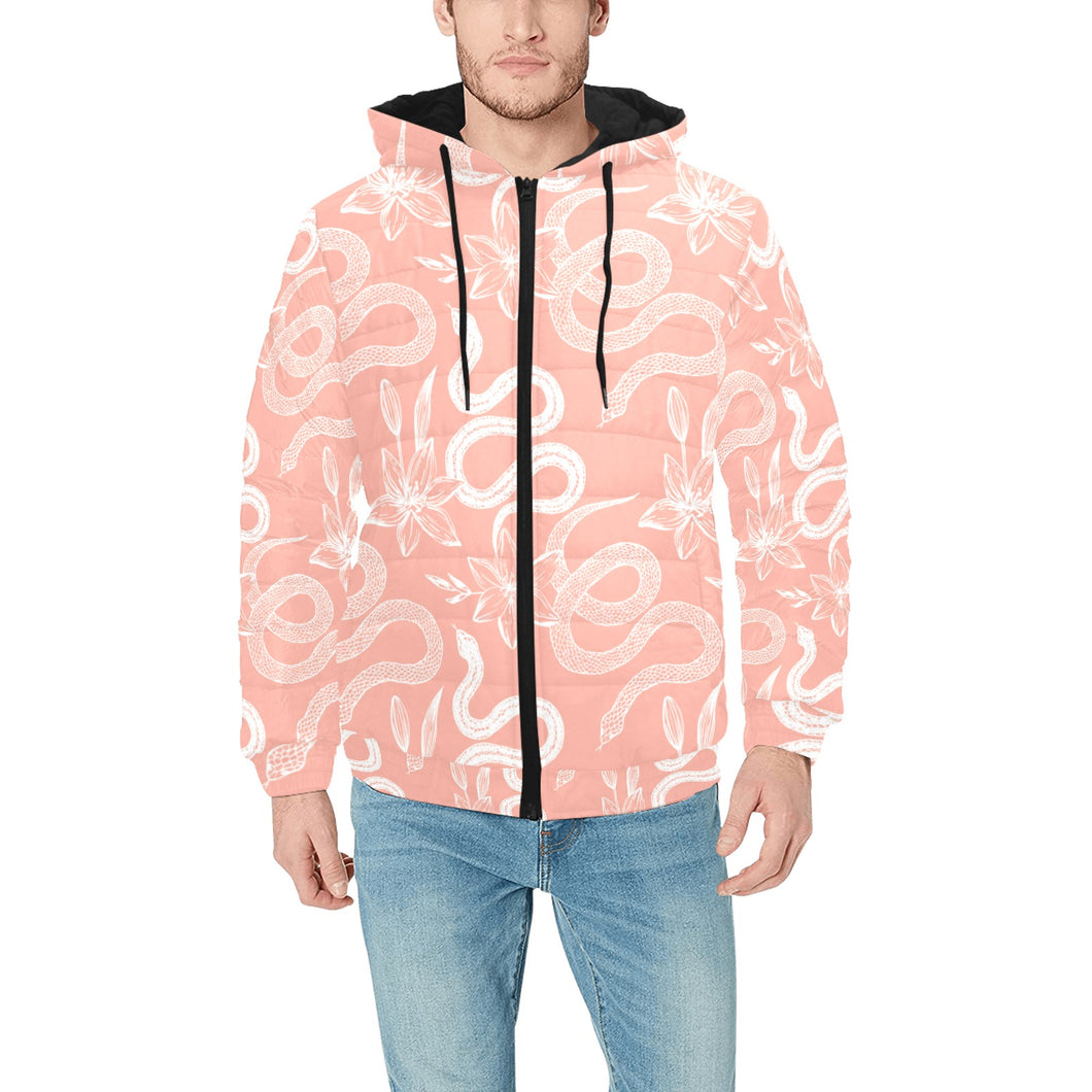 Snake lilies flower pattern Men's Padded Hooded Jacket