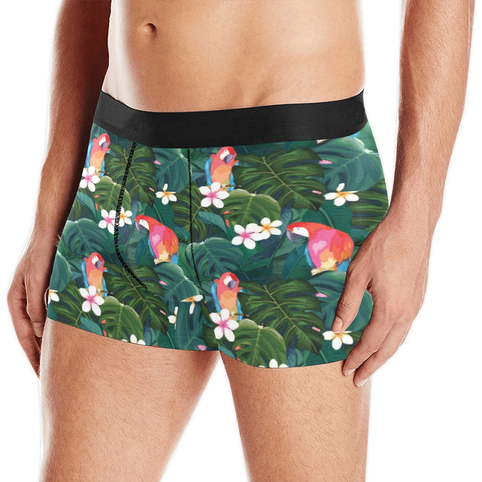 Parrot Palm tree leaves flower hibiscus pattern Men's All Over Print Boxer Briefs Men's Underwear