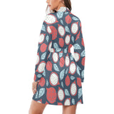 dragon fruits dark blue background Women's Long Sleeve Belted Night Robe