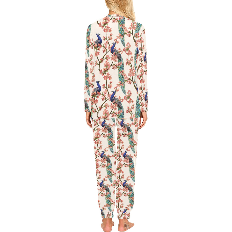 Peacock tropical flower pattern Women's All Over Print Pajama Set