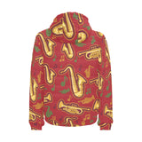 Saxophone cornet pattern red background Men's Padded Hooded Jacket