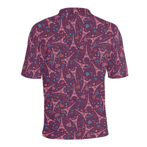 Eiffel Tower Heart Pattern Print Design 04 Men's All Over Print Polo Shirt