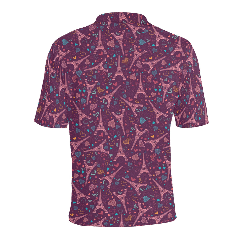 Eiffel Tower Heart Pattern Print Design 04 Men's All Over Print Polo Shirt