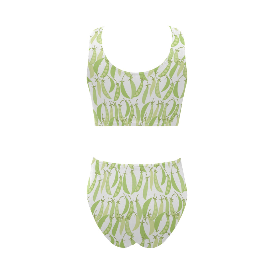Green Peas Pattern Print Design 03 Chest Bowknot High Waisted Bikini Swimsuit
