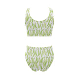 Green Peas Pattern Print Design 03 Chest Bowknot High Waisted Bikini Swimsuit
